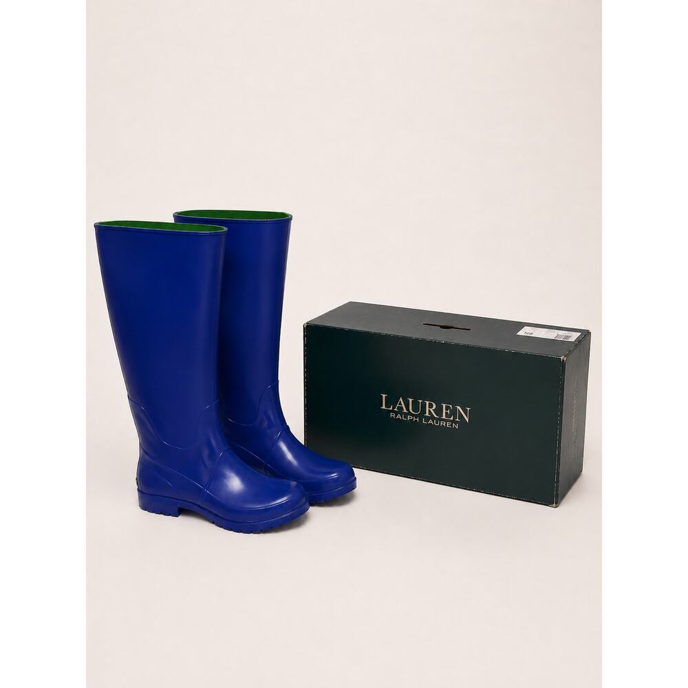 Ralph Lauren Bethania Rain Boots Women’s Royal Blue Green Lined Rubber Boots